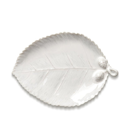 Ceramic Jewelry Dish, Decorative Tray for Rings Earrings Necklaces Bracelet Watch Keys, 4.50" Trinket Tray as Gifts for Women (White Leaf)