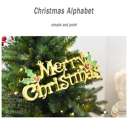 Merry Christmas Signs, 2Pcs Christmas Word Glittery Hanging Signs with Holly Berries and Leaves for Xmas Holiday Party Home Decoration. (Gold+Silver)