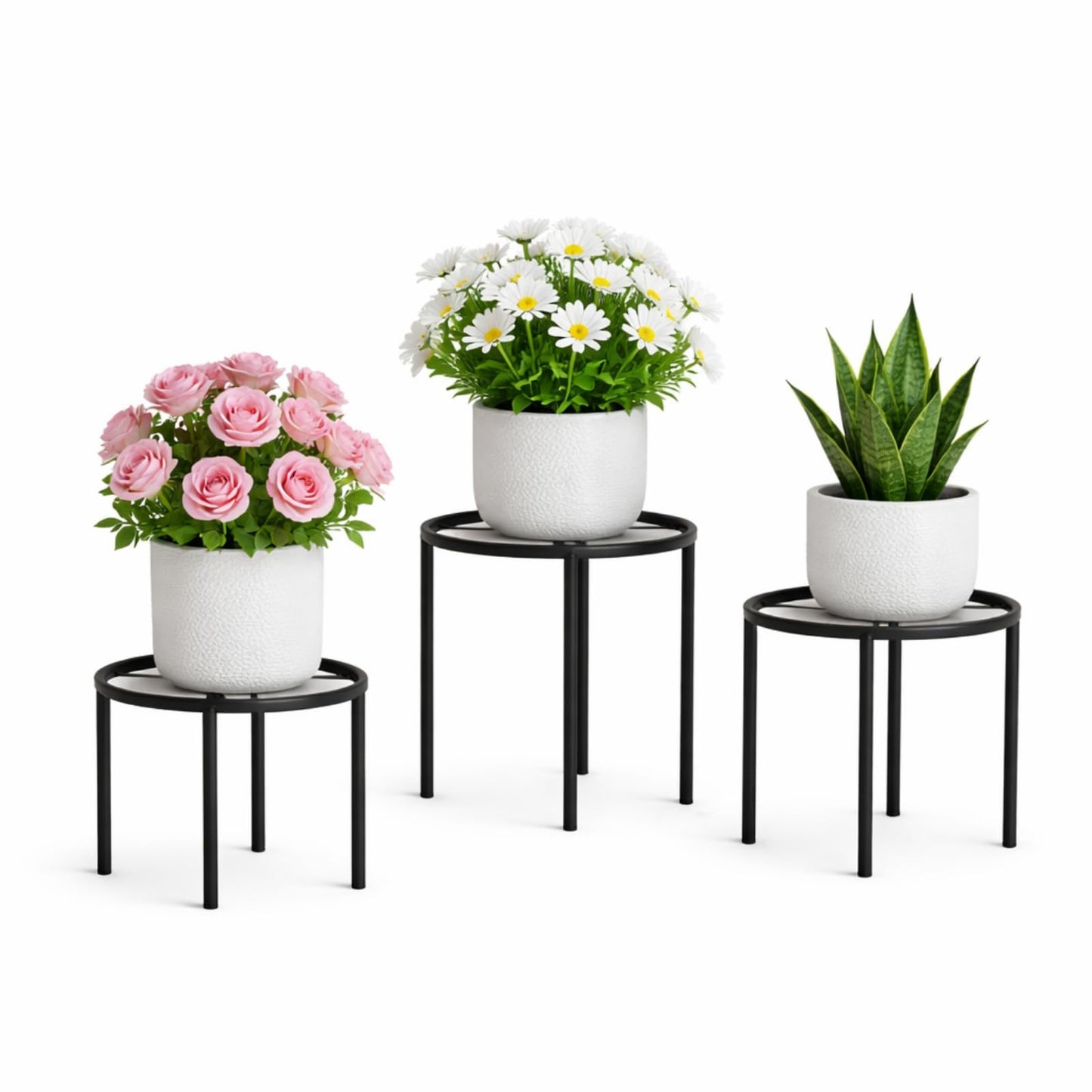 Ferrochef 3 Pack Heavy Duty Metal Plant Stand for Potted Plant for Home Indoor Outdoor, 160 Lbs Capacity Sturdy Construction Plants Riser Rustproof Flower Holder for Garden, Patio Housewarming