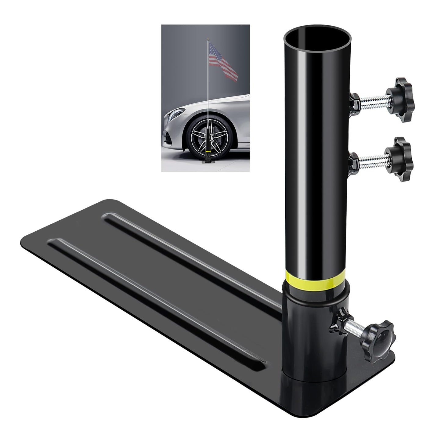 Flagpole Tire Mount, Portable Metal Flag Pole Wheel Stand Tailgate Tire Mount Flagpole Holder Universal for Stand Fits 1.77'' Flag Pole Ideal for Cars RVs Truck Camping Tailgating and Outdoor Events