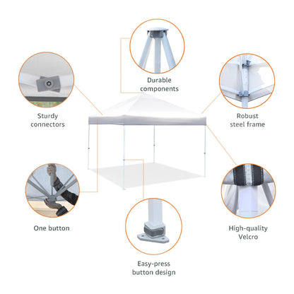 Amazon Basics Outdoor Pop Up 10 x 10 Canopy Tent for Events, Portable with Instant Easy Setup, One-Push, Includes Wheeled Carry Bag, 8 Stakes, 4 Ropes, 4 Weighted Bags, White