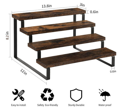 YINMIT Wooden Display Riser Stand, Tiered Perfume and Cologne Organizer Stand, 4 Tier Spice Rack Organizer, Rustic Display Shelf for Candles (4 Tier, 2 Pack)