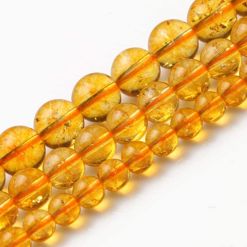 Yochus 60pcs Yellow Citrine Beads，6mm Healing Power Natural Stone Round Loose Beads for Jewelry Making Earring Necklace DIY Crafts
