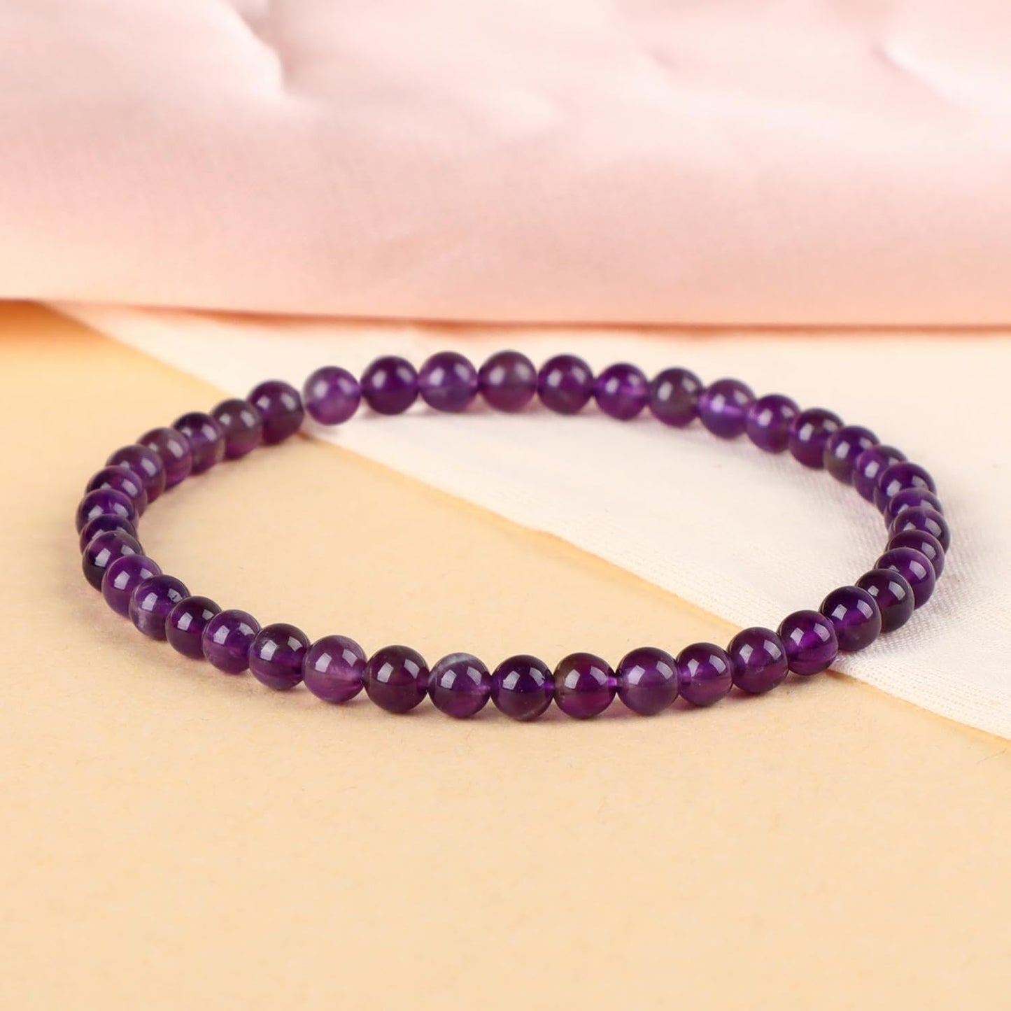 LPBeads Handmade Natural Gemstone Stretch Elastic 4m Amethyst Bracelet Healing Crystal Round Stone Beads Jewelry Gifts for Women Men