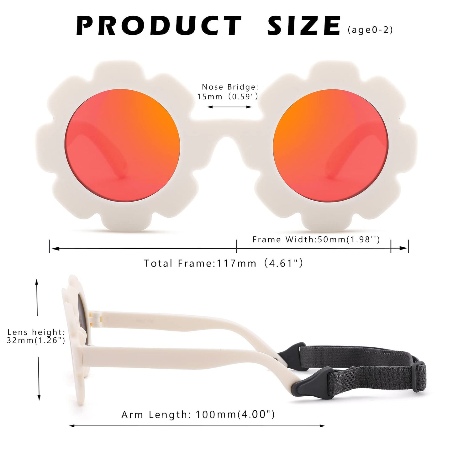 Hycredi Flexible Bendable Flower Baby Polarized Sunglasses with Strap Cute Shades for Newborn Infant Boys Girls Age 0-24 Months-White/Purple Red Mirror+Blue/Orange Red Mirror