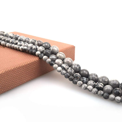 ICAI Beads 10mm Natural Map Stone Round Loose Stone Beads for Jewelry Making DIY Crafts Design 1 Strand 15" APPR.34-36pcs