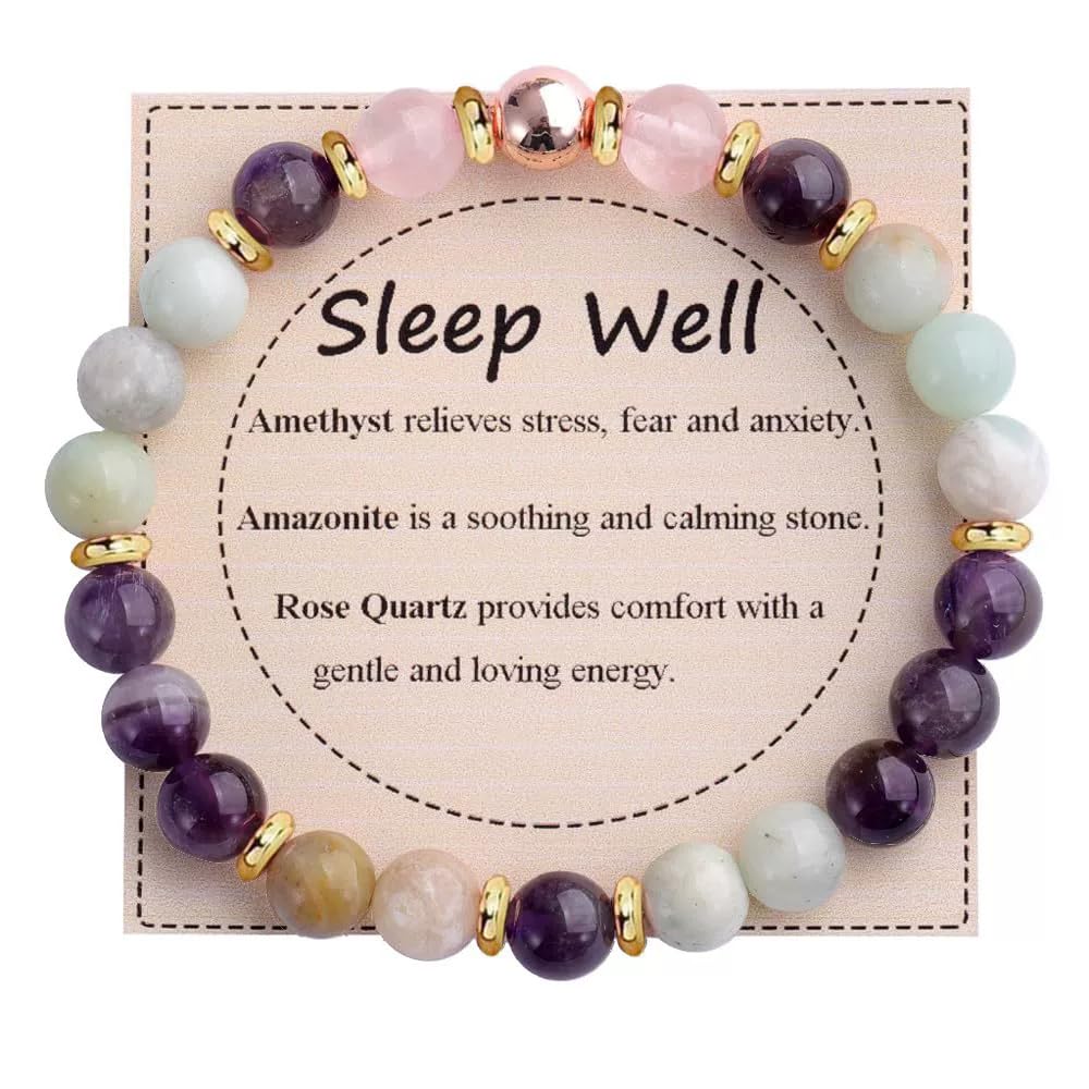 SAMPOW Healing Stone Bracelet for Women, Healing Stones Yoga Bead Bracelets Calming Stretch Bracelet Anxiety Relief Stress Relief Gifts