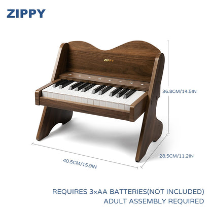 ZIPPY Kids Piano Keyboard, 25 Keys Digital Piano for Kids, Touch Sensitive Control Panel, Volume Adjustable, Mini Music Educational Instrument Toy, Wood Toy for Toddlers Girls Boys (Walnut)