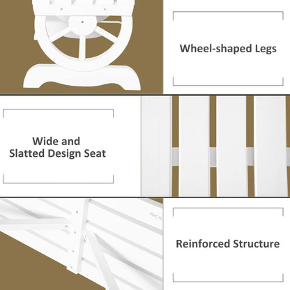 Outsunny 2-Person Wooden Garden Bench, Outdoor Wagon Wheel Porch Bench for Backyard Garden, Support 550 LBS, Rustic Country Style Patio Furniture, White