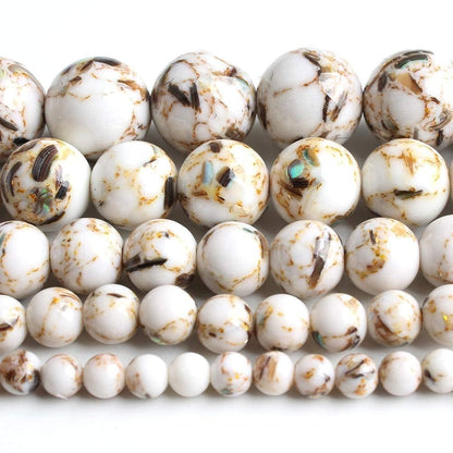 Yochus 60pcs White Shell Turquoise Beads，6mm Natural Stone Round Loose Beads for Jewelry Making Earring Necklace DIY Crafts
