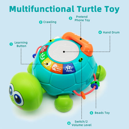 Ussybaby Baby Crawling Toys 6 to 12 Months, Infant Turtle Musical Toys with Phone Hand Drum，Baby 7 8 9 10 11 Months 1-2 Year Old Boy Girl Gift Green