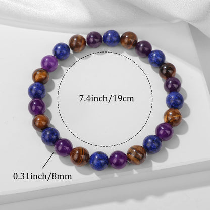 Bolinailo Healing Crystal Courage Bracelet 8mm Crystal Beaded Bracelet for Women Men Natural Stones of Lapis Lazuli, Amethyst and Tiger Eye Handmade Gemstone Reiki Spiritual Jewelry Gifts