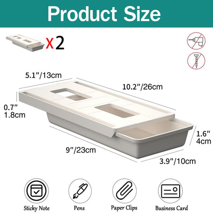 SVNNELP 2Pack Under Table Desk Drawer Storage Organizer Slide Out, Hidden Self-Adhesive Under Desktop Pencil Tray Drawer for Office,Classroom,Kitchen(S/white）