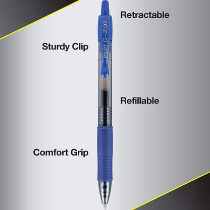 PILOT G2 Premium Refillable & Retractable Rolling Ball Gel Pens, Fine Point, Blue Ink, 12-Pack (31021)