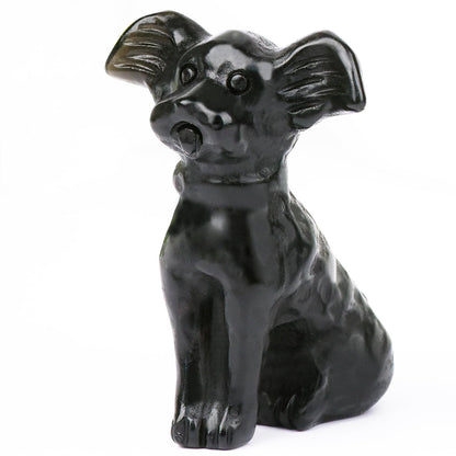 Ytbeoxk 1.8 Inch Black Obsidian Dog Crystal Figurines Home Decor,Hand-Carved Healing Crystals, Puppy Statues Stone Energy Gemstones,in Bedroom Office Dog Memorial Gifts for Women and Men