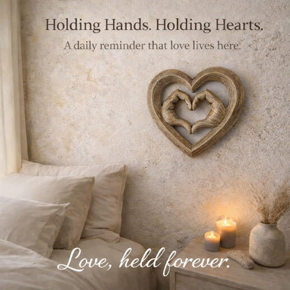 Top Brass Heart Hands Wall Decor – Romantic Resin Heart Sculpture, 8 1/8" x 8 1/8” – Symbolic Love Wall Art with Sawtooth Hanger – Wood Grain, Matte Black, Rustic Bronze, Antique Silver Finish (Wood Grain)