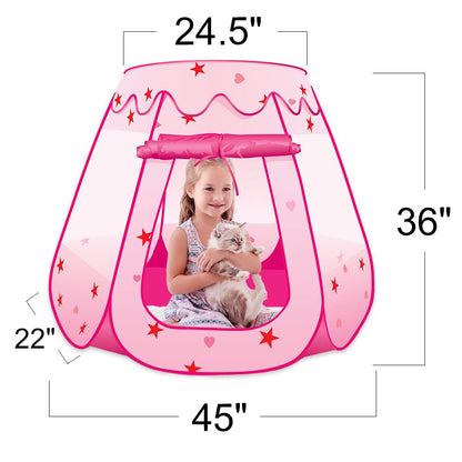 ArtCreativity Pop Up Princess Tent, Kids Playhouse Tent with a Carry Bag, Foldable Pink Princess Ball Pit for Girls 1,2 3,4 Year Old Birthday, Indoor & Outdoor Play House for Kids