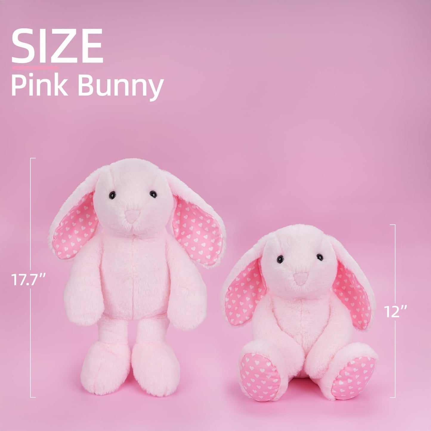 WEIGEDU Pink Rabbit Bunny Stuffed Animal Plush Toys with Floppy Ears & Heart Print for Lover, Kids, Boys, Girls, Babies - Perfect Birthday Nursery Décor Easter Christmas Bedtime Gift