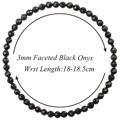 MASSIVE BEADS Natural Genuine Gemstone Beads Healing Crystal Chakra Reiki Jewelry Faceted Round Beads Bracelets (Black Onyx, 3mm)