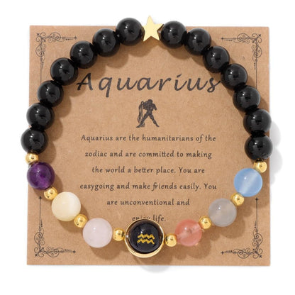COLORFUL BLING Zodiac Bracelets for Women Men 12 Constellations Healing Crystal Stretch Bracelet Zodiac Sign Natural Stone Beaded Bracelet Horoscope Spiritual Jewelry Birthday Gift -Aquarius