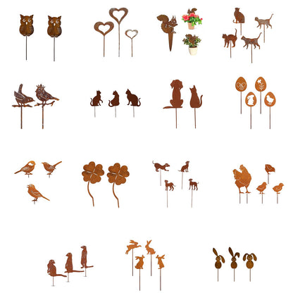 QWQJ Metal Animal Yard Decors Arden Art Rusted Animals or Outside Decorations Outdoor Decorative Stake Lawn Accessory