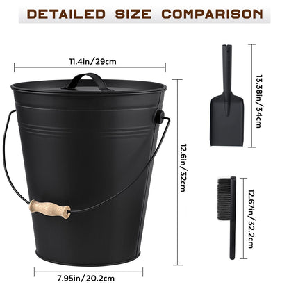BRIAN & DANY Ash Bucket with Lid and Shovel, 4 Gallon Fireplace Bucket with Broom, Perfect for Fireplaces, Wood Stoves