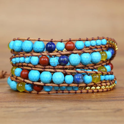 ZOSOJONA Handmade Boho Wrap Bracelet For Women Adjustable Nature Stone Turquoise Crystal Beaded Bracelets