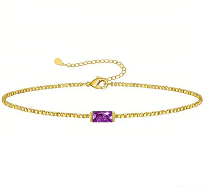 JSJOY Dainty Birthstone Bracelets for Women February Birthstone Bracelet Birthday Gifts Gold Amethyst Crystal Link Bracelet Jewelry Mothers Day Graduation Gifts for Her