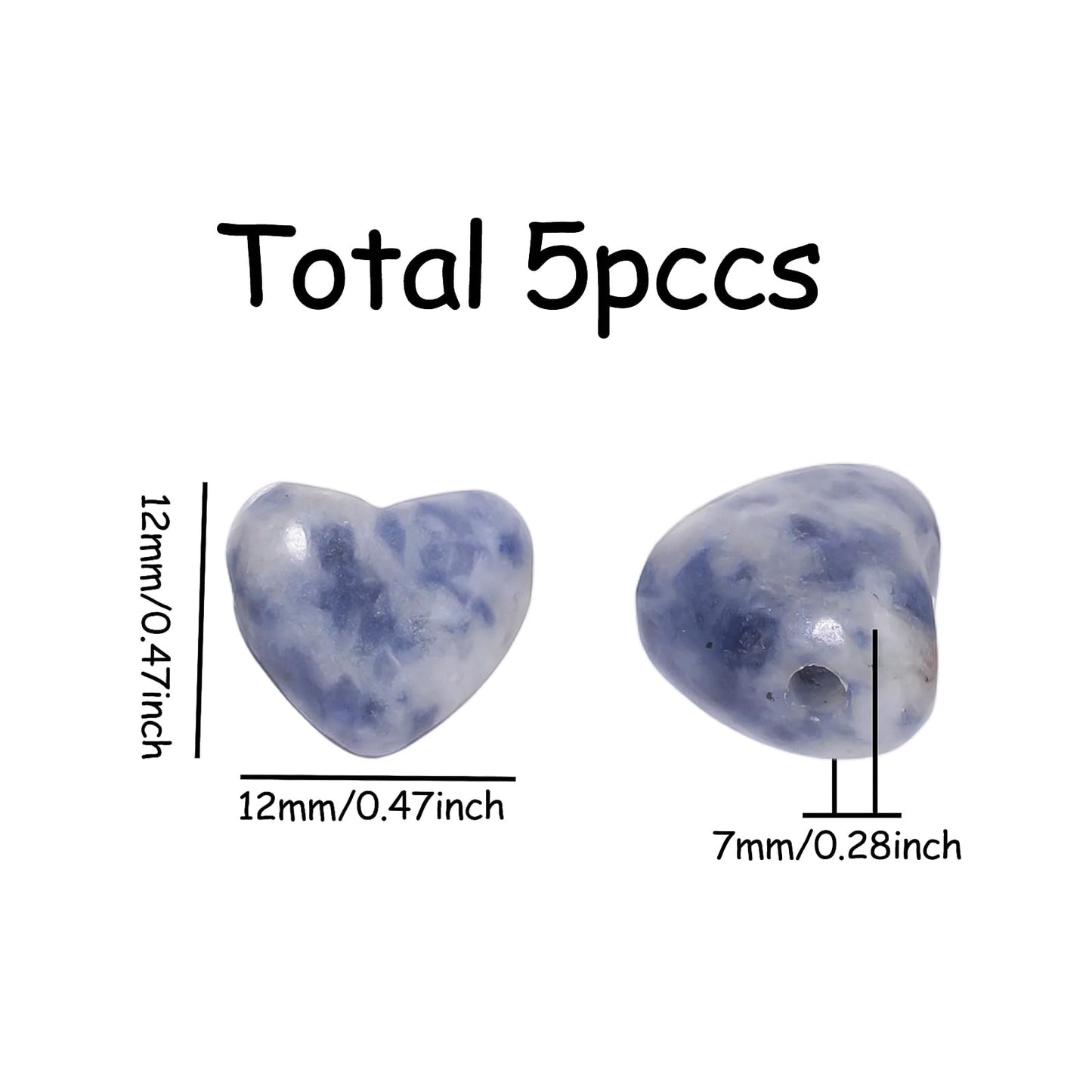Yochus 5pcs White Crystal Natural Heart Stone Beads，12mm Healing Energy Gemstone for Jewelry Making Earring Necklace DIY