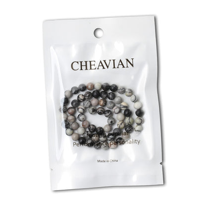 CHEAVIAN 60PCS 6mm Natural Black Network Zebra Stone Round Loose Beads for Jewelry Making DIY Bracelet Necklace Materials 1 Strand 15"
