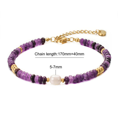 vissen Violet Natural Stone Bracelets for Women Beaded Necklace Freshwater Pearl Stainless Steel Gold Plated Bracelet Women Gift