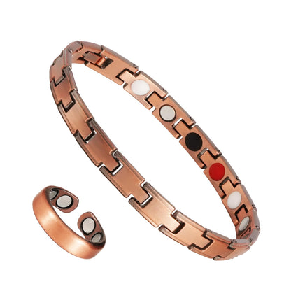 Aojudic Magnetic Copper Bracelet for Women - 99.99% Pure Solid Cuff with Neodymium Magnets, Pain Relief & Improved Circulation, Premium Wellness Jewelry with Free Copper Ring