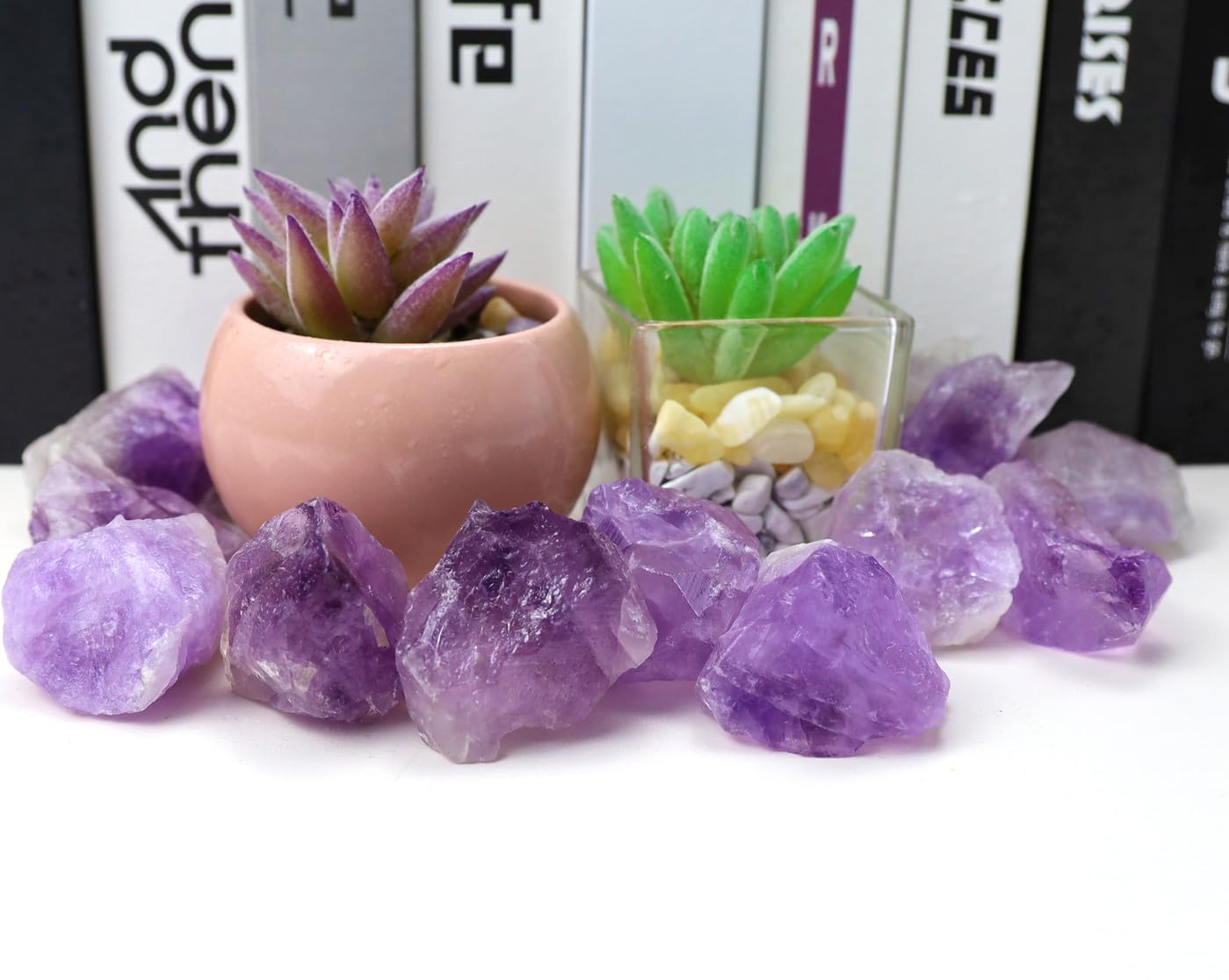 QINJIEJIE Amethyst Raw Crystals Stones Natural Rough Gemstones Rocks Bulk Large 0.8-1.2" Gems Reiki Light Purple Fountain Rock for Tumbling Cabbing Polishing Wire Wrapping Wicca Decoration 0.45 lbs