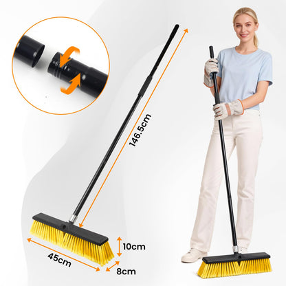TOMAIX 18 Inches Push Broom Outdoor，Commercial Broom Brush，Stiff Bristle Brush with 61.8 inches Long Handle for Patio Garage Deck Street Shop Warehouse Lawn Driveway -2 Pack