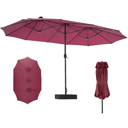 DUMOS 15FT Large Patio Umbrella with Base Included, Heavy Duty Extra Wide Outside Umbrella with 12 Ribbed Bars, Rectangle Outdoor Table Umbrella for Patio, Backyard, Pool, Deck & Garden, Red