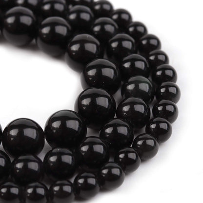 Filluck Natural Stone Beads 8mm Black Polished Round Smooth Agates Gemstone Beads for Jewelry Making 15 Inch(Black Onyx,8mm)