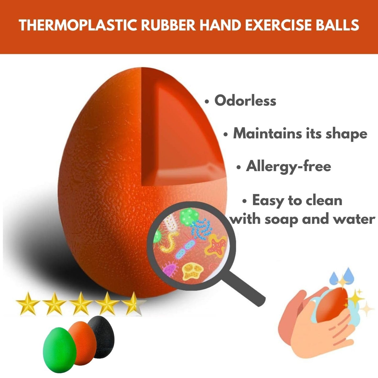 The Friendly Swede Stress Balls for Adults — 3 Squeeze Balls for Hand Therapy, Stress Relief & Hand Strength - Exercise for Grip Strength with 3 Resistance Levels - Egg-Shaped & Skin-Safe