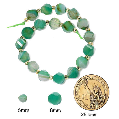 Yochus 42pcs Natural Green Striped Agate Stone Beads for Bracelet，2strands 6mm Facted Twist Loose Gemstone Beads for Jewelry Making DIY Craft Necklace Earring