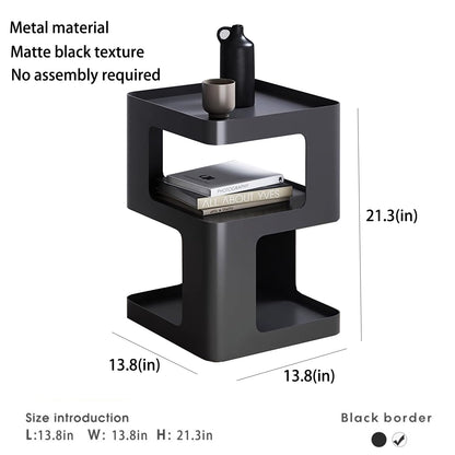 BUZUEY Modern Metal Side Table with Storage,Small End Table for Sofa & Couch,3-Tier Compact Nightstand for Small Spaces,Black Bedside Tables for Living Room & Bedroom,No Assembly Required