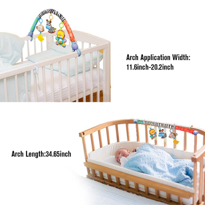 willway Adjustable Baby Travel Play Arch, Detachable Activity Musical Animal Toys Mobile for Bassinet Crib Stroller Pram Car Seat Mobiles Width Among 11.6-20.2 Inch with Rattles BB Squeaker Teether