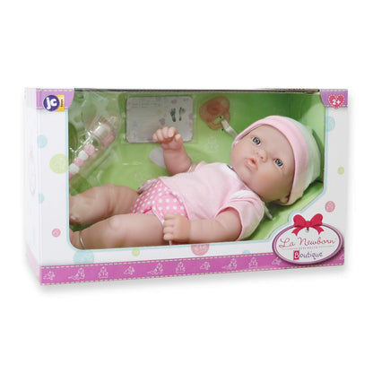 JC Toys - La Newborn Nursery | 7 Piece Baby Doll Gift Set | 12" Life-Like Baby Doll with Accessories | Pink | Ages 2+ (18344)