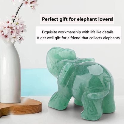 Watris Veiyi 2inch Natural Jade Elephant Figurine, Green Elephant Decoration, Carved Elephant Figurine, Elephant Crystal Wealth Lucky Figurine for Home Decor