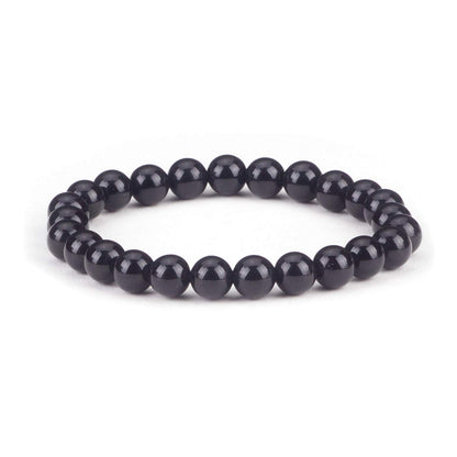Cherry Tree Collection Black Obsidian Beaded Bracelet – Genuine 8mm Gemstone Stretch Bracelet for Men & Women – Handmade Crystal Bracelet - (Black Obsidian - S)