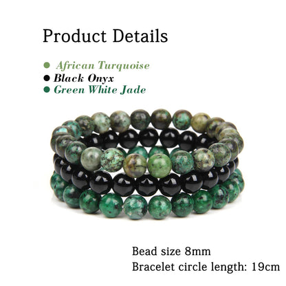 Risyfjew 3 PCS Healing Crystal Bracelets for Women 8mm Natural Stone Beaded Stretch Bracelet African Turquoise Jewelry Gifts