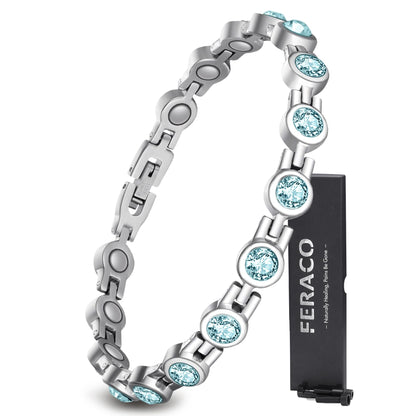 Feraco Magnetic Bracelet for Women Titanium Steel Magnetic Bracelets with Gorgeous Sparkling Cubic Zirconia Costume Jewelry Gifts (Blue)