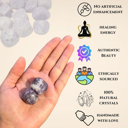 Karma Gems Lepidolite Tumbled Stones Natural Crystal Kit for Reiki Healing Crystal Polished, Tumble Stones, Chakra Balancing, Reiki Gift, Home Decor (15-25 MM)