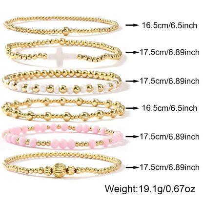 Bohxantium 14K Gold Beaded Bracelets for Women Boho Colorful Gold Beads Ball Stackable Stretch Christian Cross Bracelet Stack Waterproof Trendy Non Tarnish Jewelry Accessories Friendship Gift