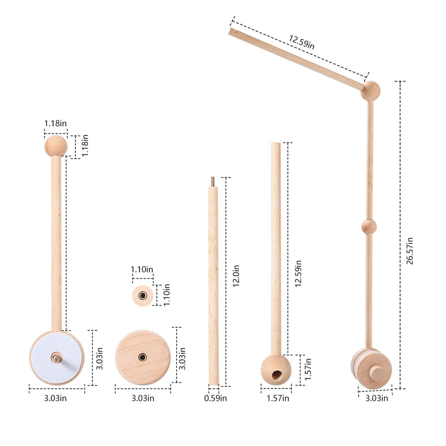 WIOSOUL Baby Crib Mobile Arm Wooden Holder with Rotating Music Box Nursery Decor Attachment Safe Anti Slip Set for Baby Girls Boys Nursery Decor