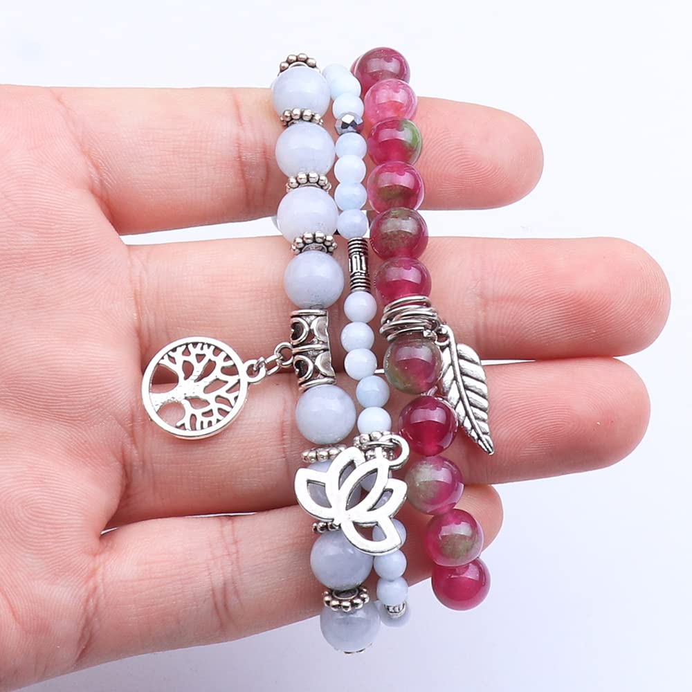 UEUC Tree of Life Yoga Healing Stone Bracelets, Multilayer Lotus Chakra Stone Reiki Bracelet Sets, Anxiety Crystal Natural Stone,for Women Stress Relief(#57)