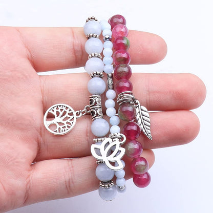 UEUC Tree of Life Yoga Healing Stone Bracelets, Multilayer Lotus Chakra Stone Reiki Bracelet Sets, Anxiety Crystal Natural Stone,for Women Stress Relief(#57)